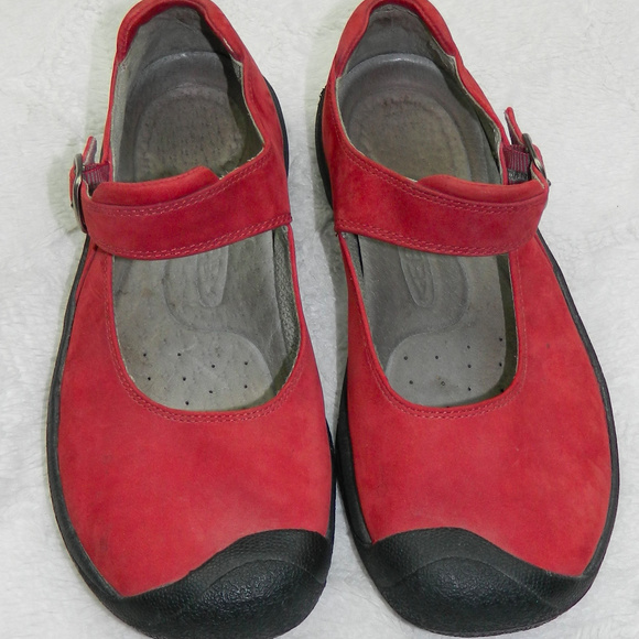 red suede mary jane shoes